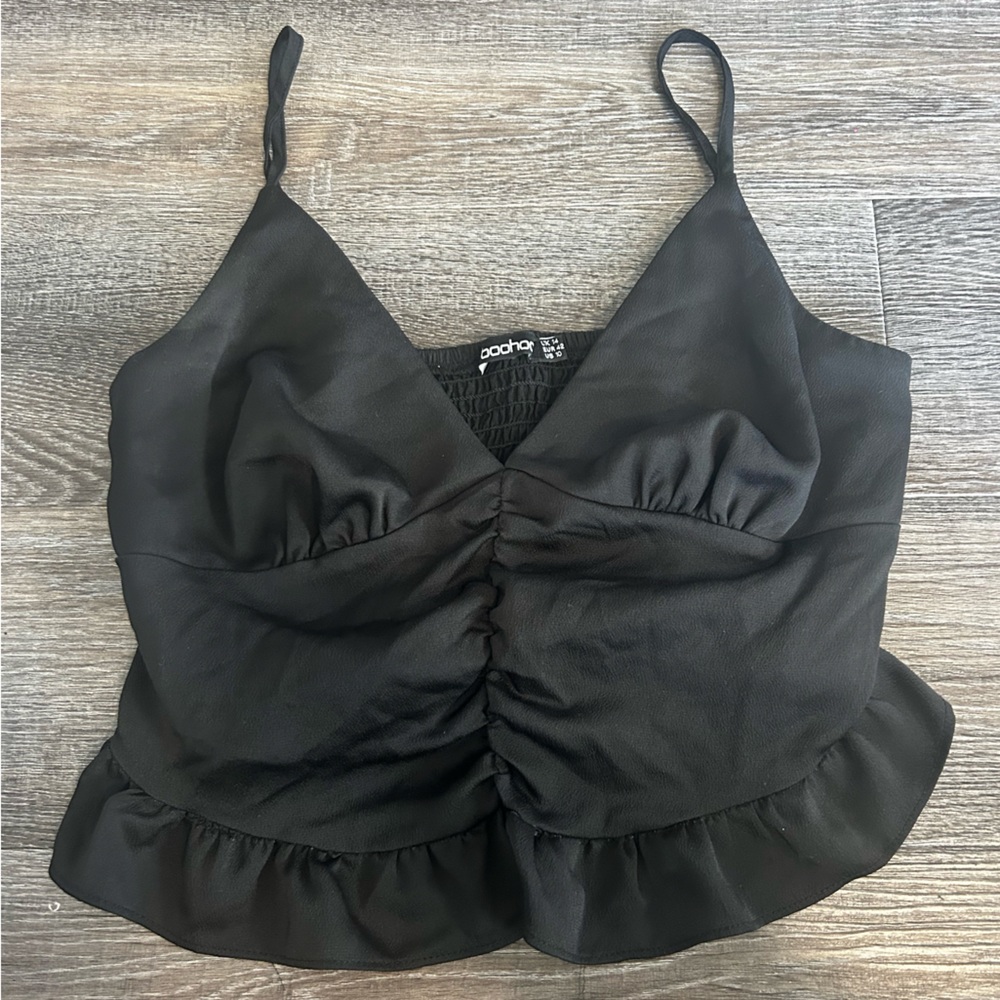 Boohoo Black Ruched Tank Top